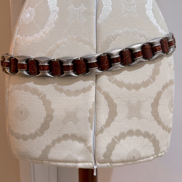 Vintage Genuine Leather Brown Unique Silvertone Embellished Woven Heavy Belt - Picture 5 of 17